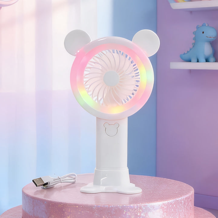 Women Portable USB Fan with Interactive LED Light Bowlift
