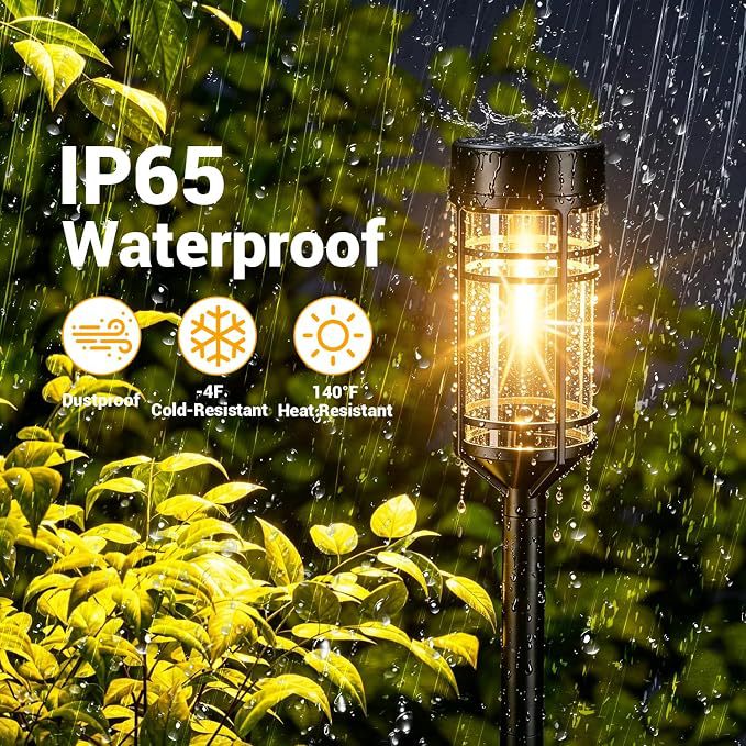 Solar LED Pathway Garden Stake Lights with Vintage Tube Glow Bowlift