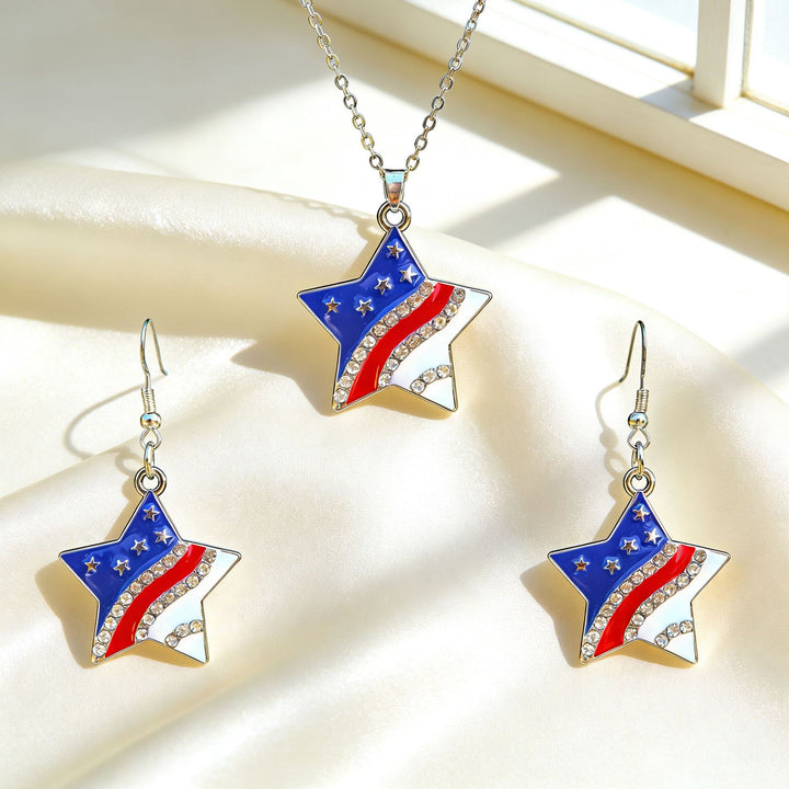 Women's patriotic jewelry set flip-flop pendant necklace and earrings with enamel and crystal embellishment Bowlift