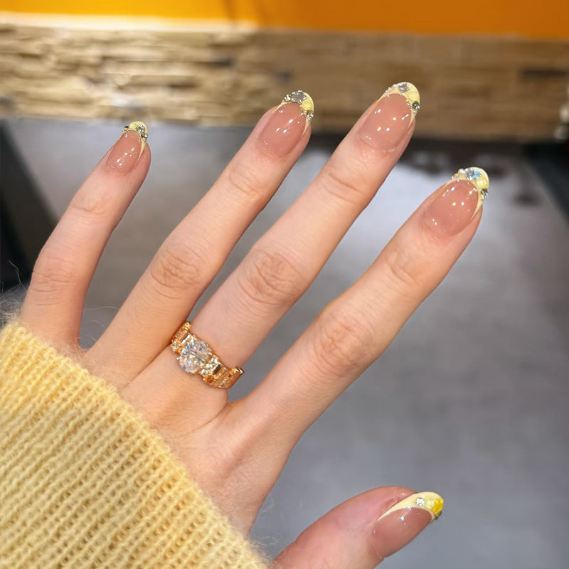 Elegant Press-On Nail Set with Rhinestone and Decorative Tips Bowlift