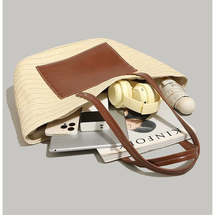 Spacious macrame tote bag with elegant leather accent Bowlift