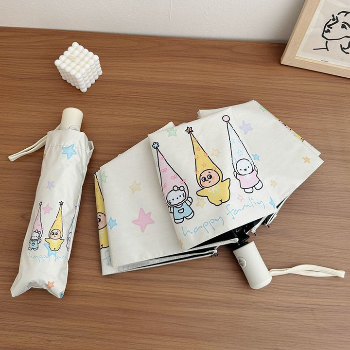 Women's Folding Umbrella with Playful Family Design Bowlift