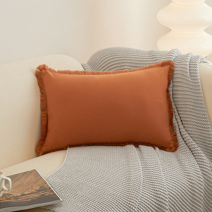 Textured Fringed Lumbar Pillow