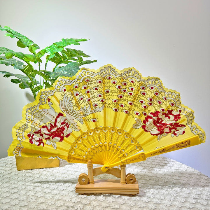 Women Folding Hand Fan with Elegant Embroidery Bowlift