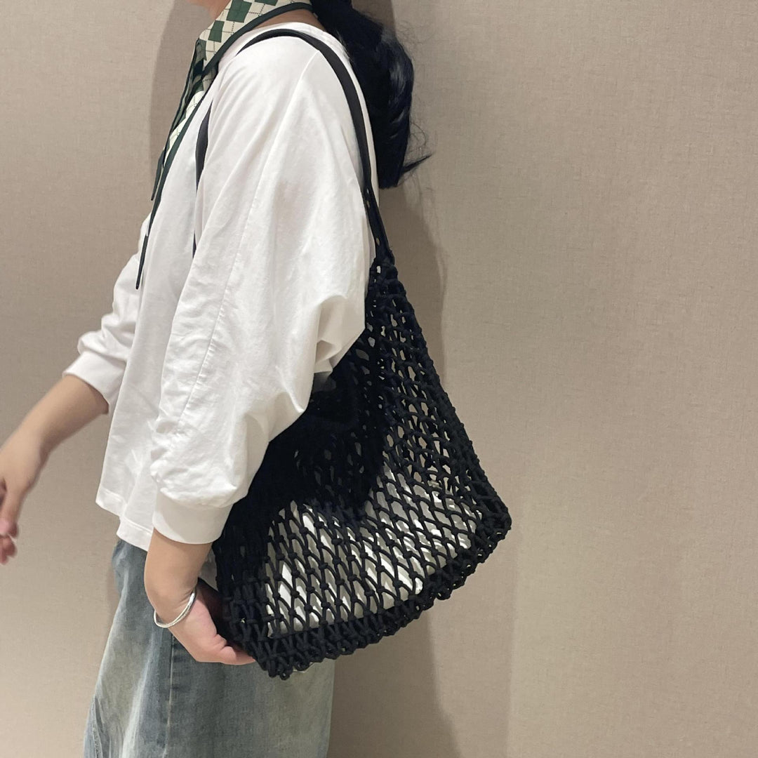 Elegant mesh bag with leather handles Bowlift