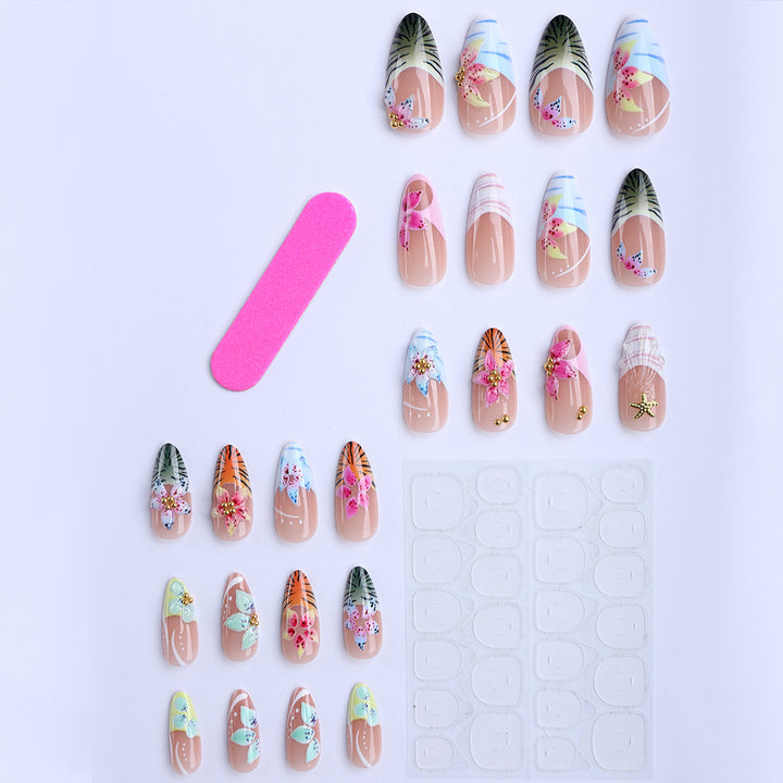Artificial nails with creative floral and tropical designs Bowlift