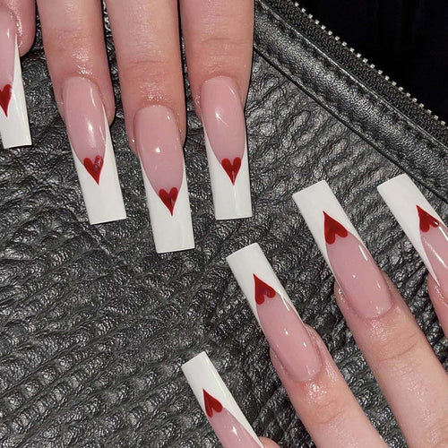 Artful nail extensions with heart design Bowlift
