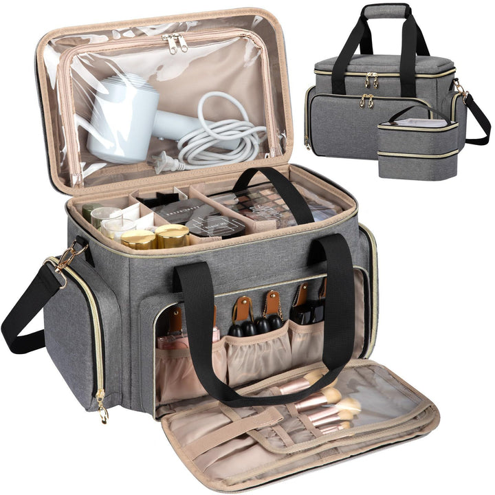 Cosmetic organizer bag with multiple compartments and transparent pockets Bowlift