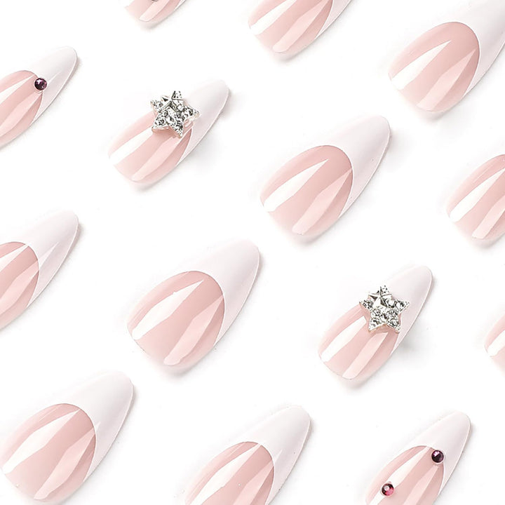 Artificial nail set with elegant French tips and sparkling accents Bowlift
