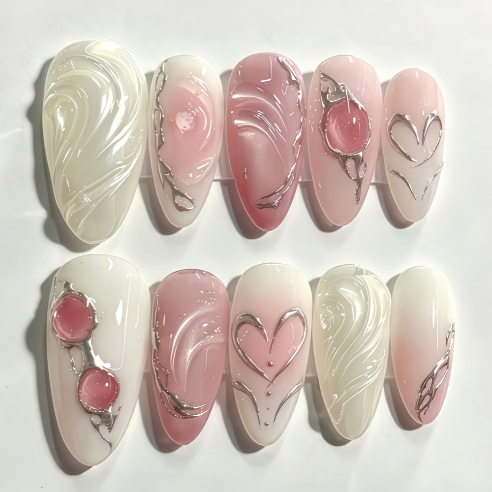 Elegant artificial nails with sophisticated heart and wave patterns Bowlift