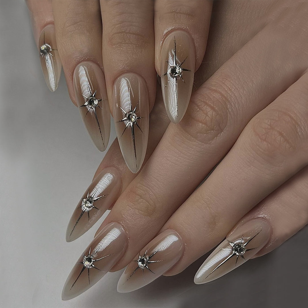 Nail set with elegant rhinestone accents and contoured design Bowlift