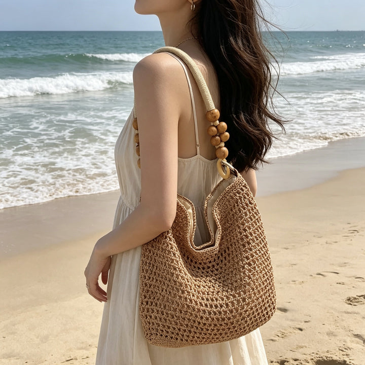Hand-knotted macrame bag with wooden handles Bowlift