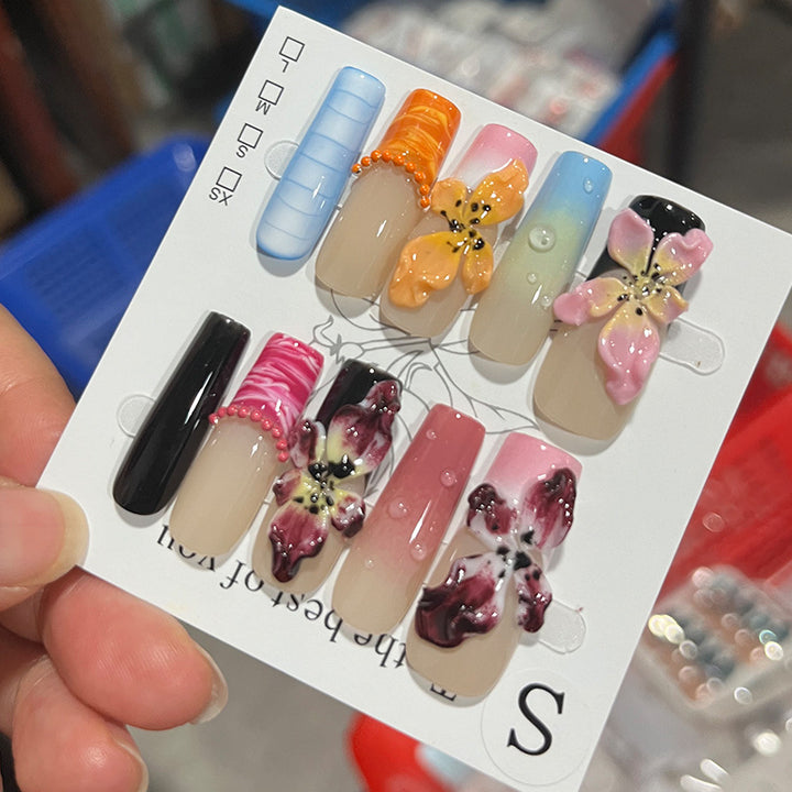 Handcrafted Floral Design Press-On Nail Set Bowlift