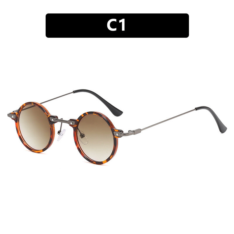 Women's round sunglasses with stylish metal frame and large blue lenses Bowlift