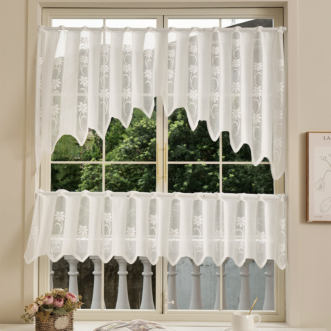 Elegant Floral Lace Window Curtain Set