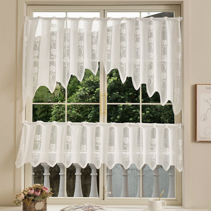 Elegant Floral Lace Window Curtain Set