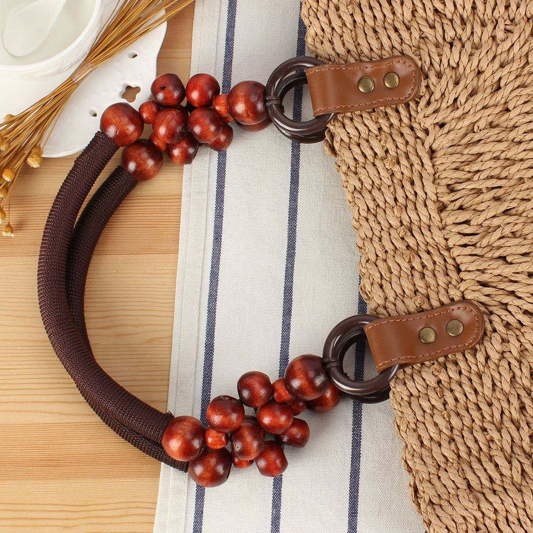 Basket bag with elegant wooden handles and textured surface Bowlift