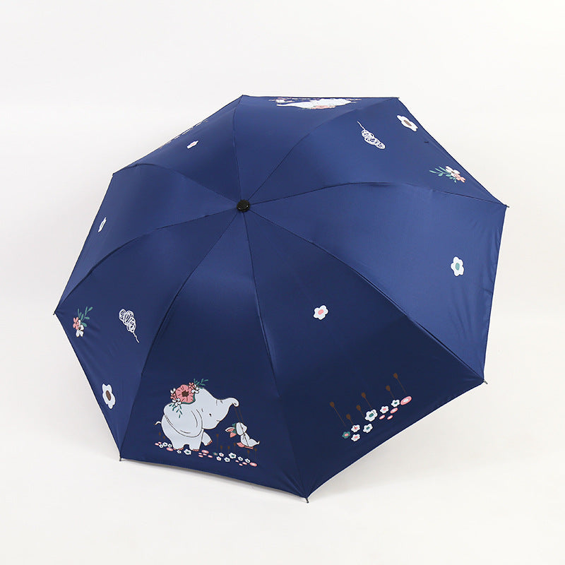 Women Folding Umbrella with Cute Elephant Design Bowlift