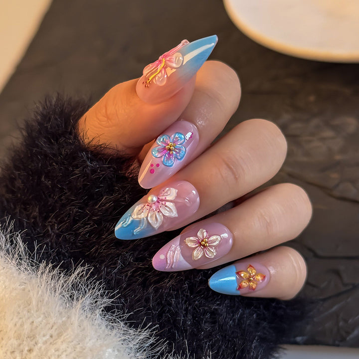 Artistic Floral-Designed Press-On Nail Set Bowlift