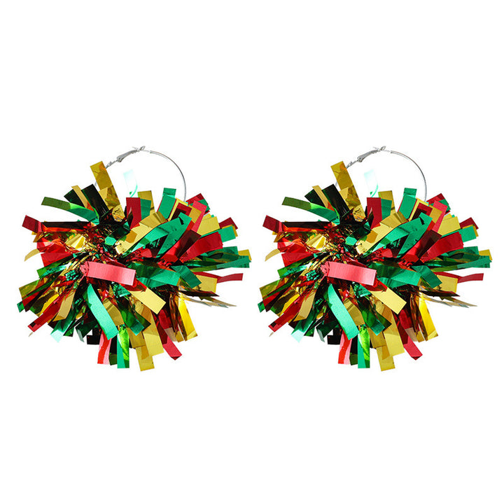 Unisex nan festive metallic tinsel pom pom hoop earrings Bowlift