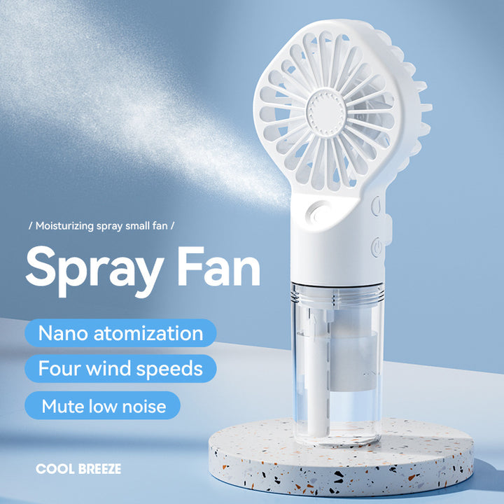 Cooling handheld misting fan with nano-atomizing water reservoir Bowlift
