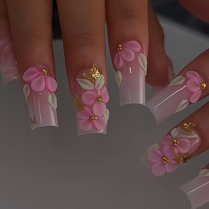 Floral Art Acrylic Nail Enhancements Bowlift