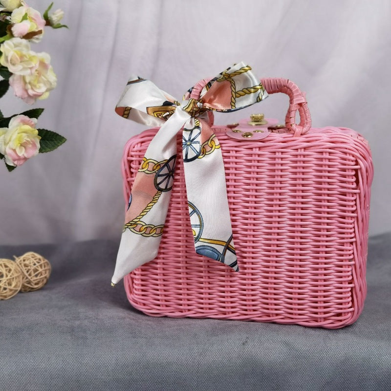 Women's braided handbag with decorative silk ribbon Bowlift