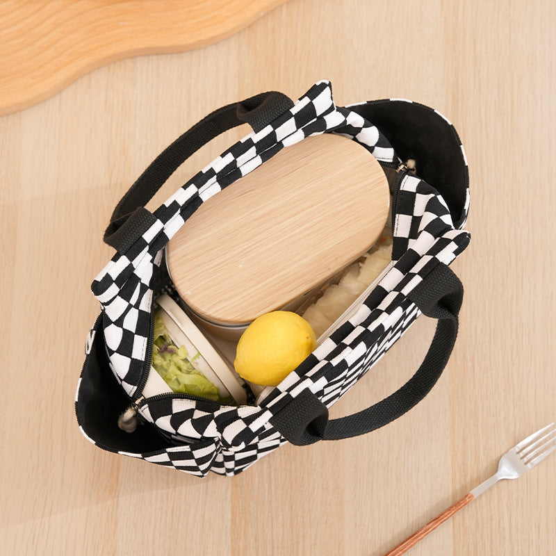 Structured Canvas Checkerboard Tote with External Side Pockets Bowlift