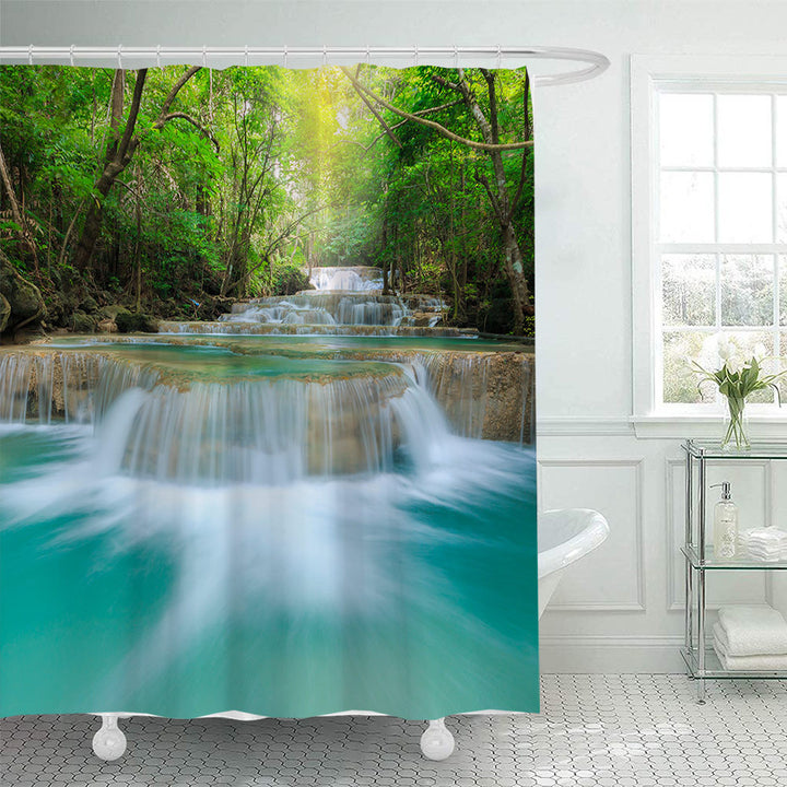 Scenic Waterfall Print Shower Curtain Bowlift