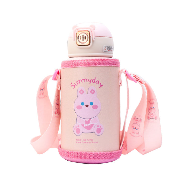 Insulated drinking bottle with practical carrying strap and cheerful cat motif Bowlift