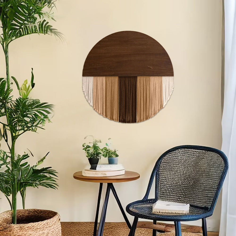 Wall hanging made of dyed yarn and wood
