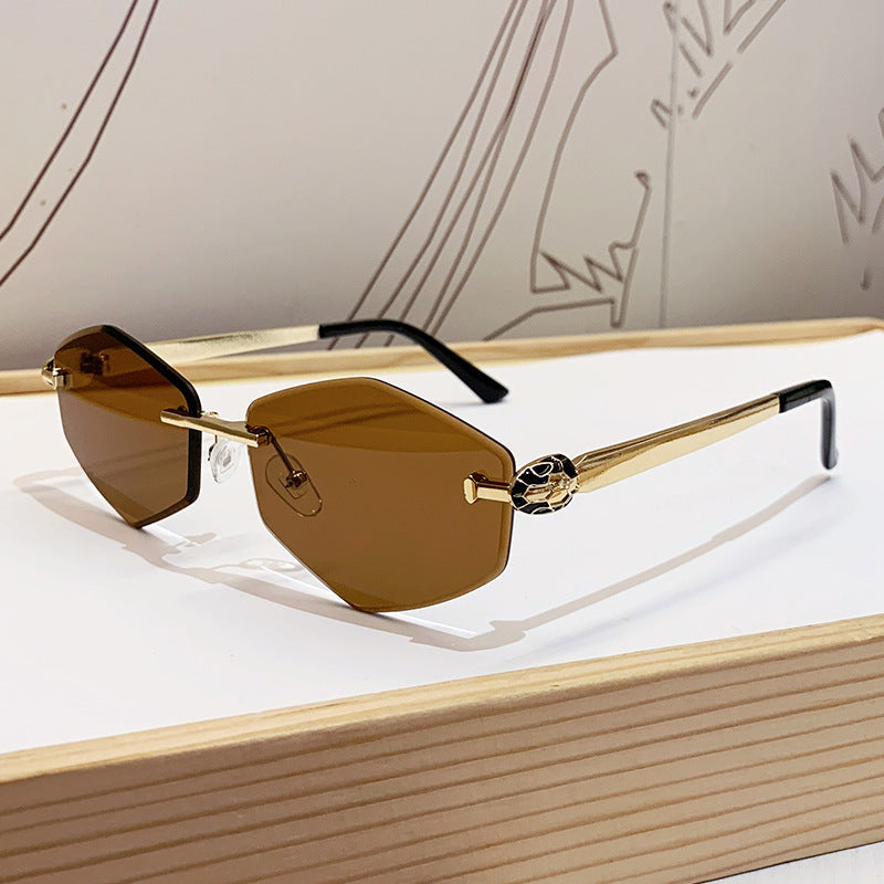 Women's Designer Sunglasses with Hexagonal Frame and Gold Accents Bowlift