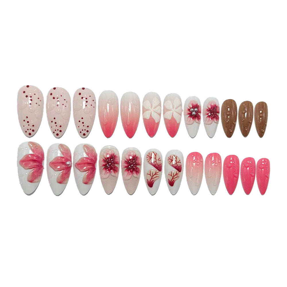 Artificial nails with floral 3D design and glitter effects Bowlift
