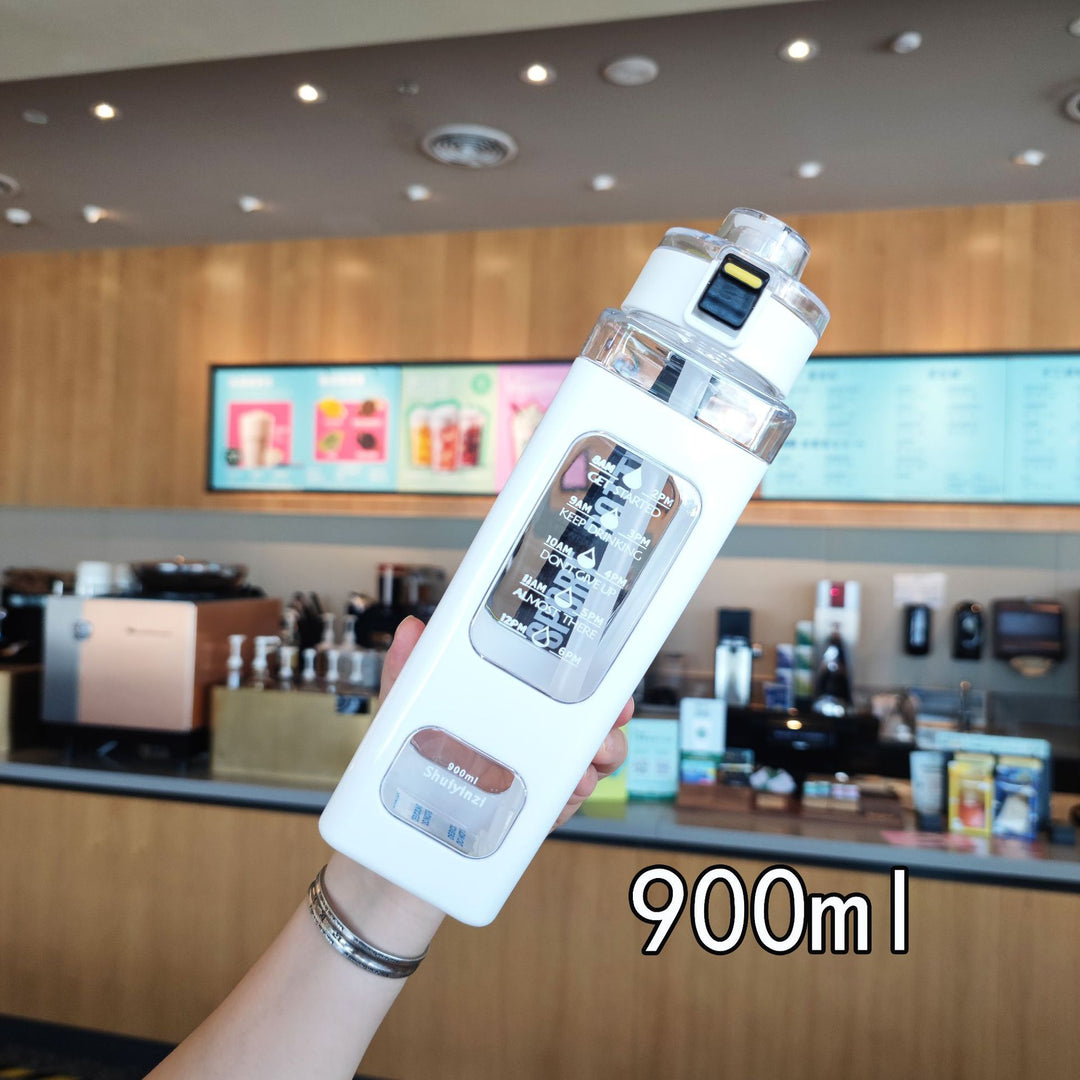 Women's water bottle with integrated time markers and straw Bowlift