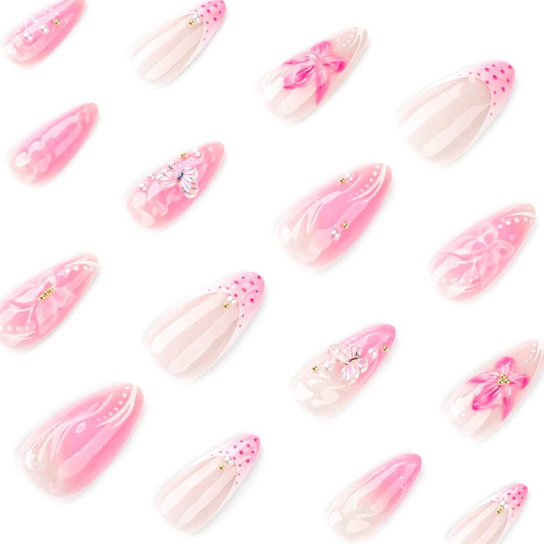Artful Nail Extensions with Floral Accents Bowlift