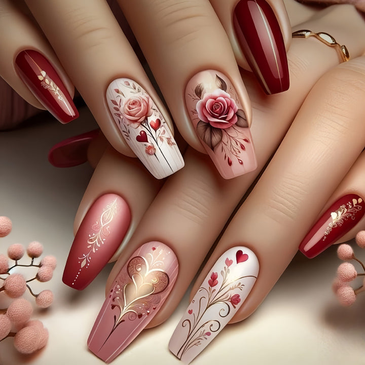 Artificial nails with Romantic Heart Design Bowlift
