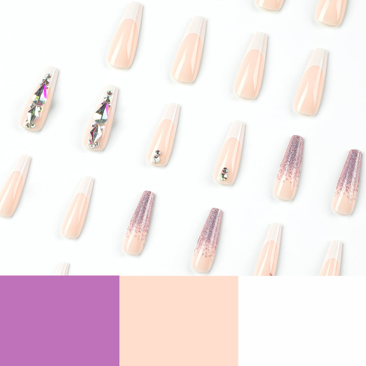 Artful Nail Extensions with Glitter and Rhinestone Accents Bowlift