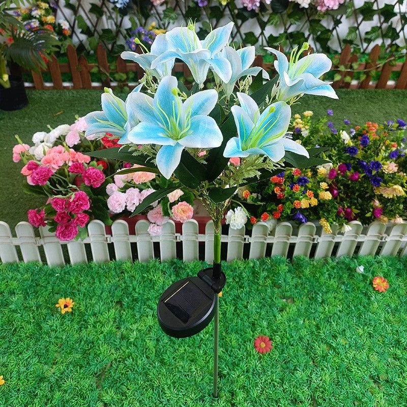 Solar-Powered LED Artificial Lily Garden Stake Light Bowlift