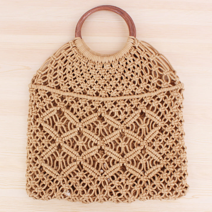 Macrame Tote Bag with Double-Layer Inner Pocket Bowlift