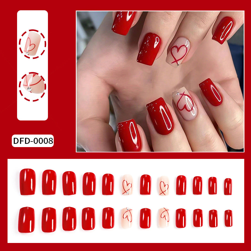 Premium Abstract Heart Press-On Nail Set Bowlift