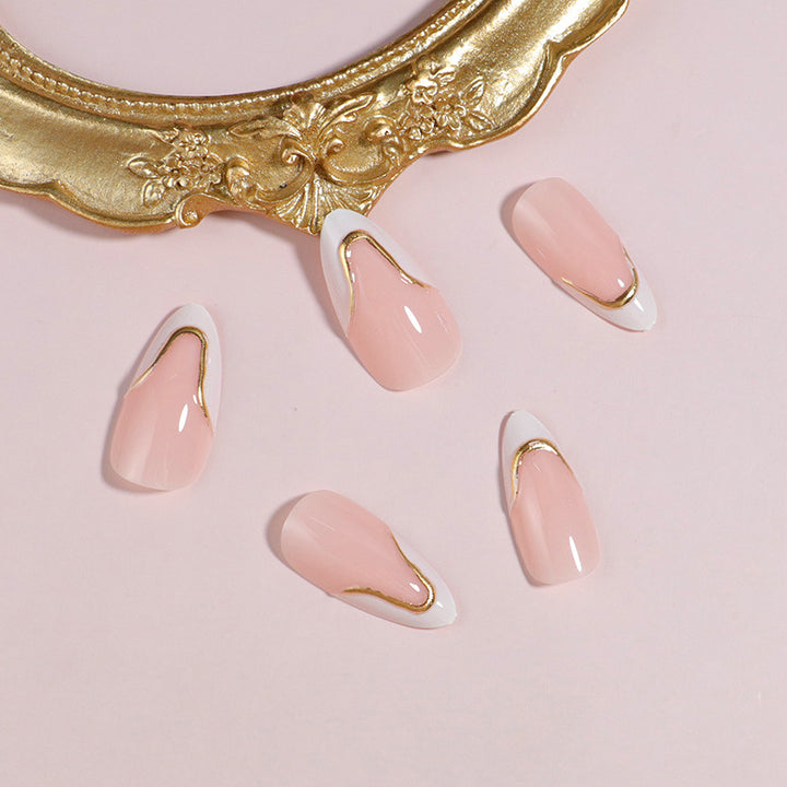 DIY Press-On Nail Set with Elegant Gold Accents Bowlift