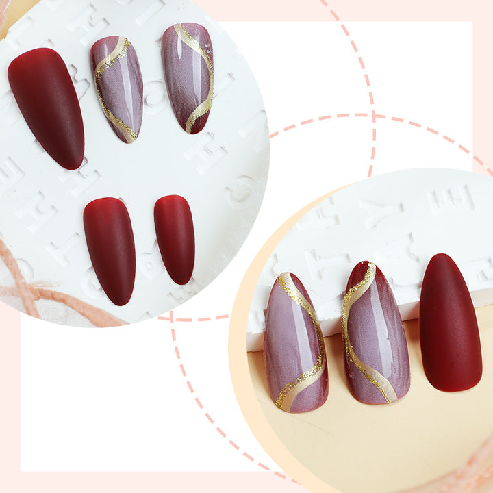 Elegant Press-On Nail Set with Artistic Floral and Glossy Designs Bowlift