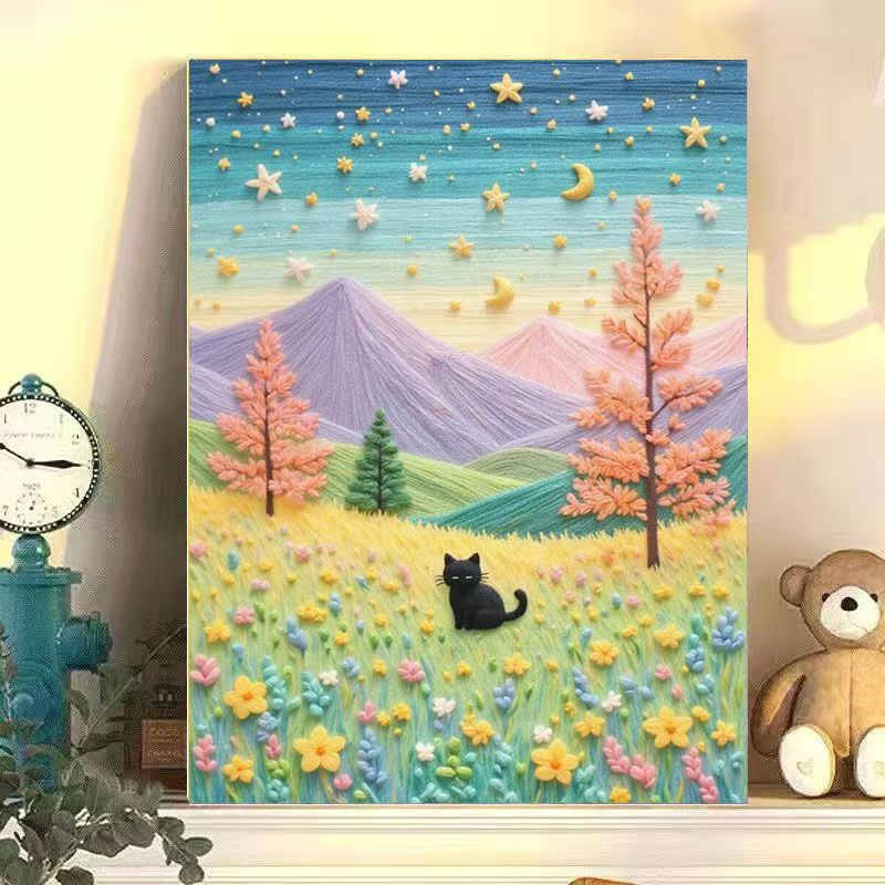 Whimsical Cat Landscape Canvas Art Bowlift