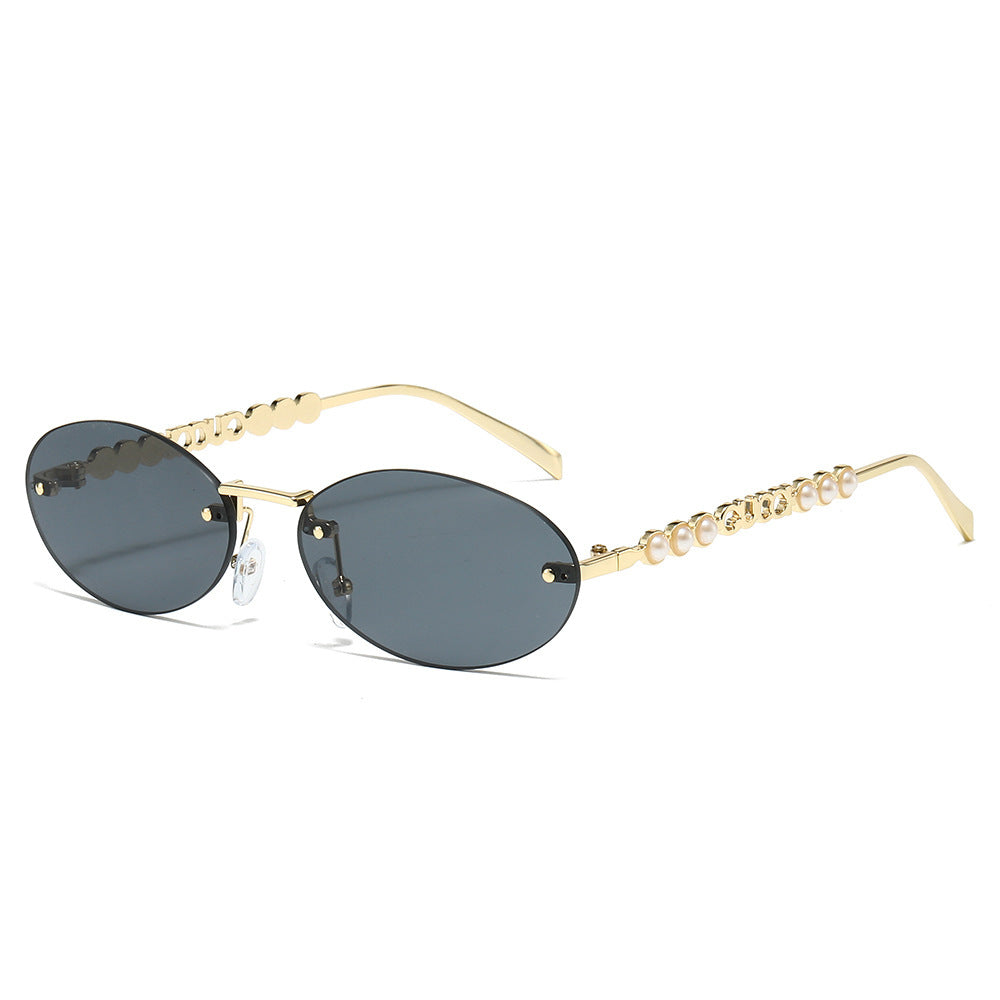Women's fashionable sunglasses with oval frame and pearl-embellished temples Bowlift