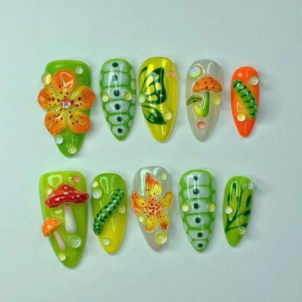 Elegant Artificial Nails with Botanical Designs Bowlift
