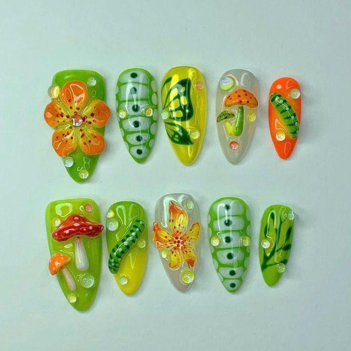 Elegant Artificial Nails with Botanical Designs Bowlift