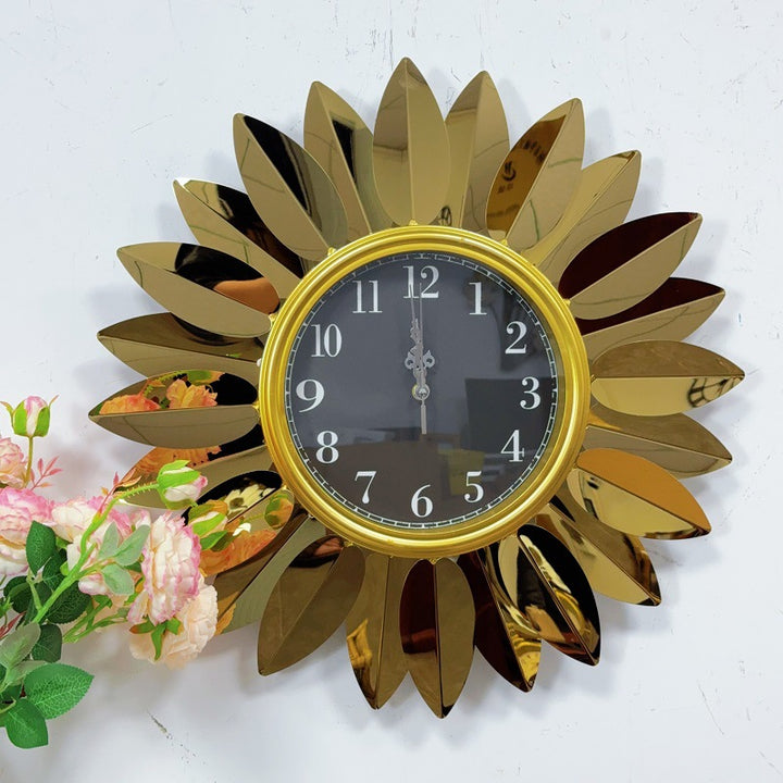Sunburst Decorative Wall Clock with Leaf Motif Bowlift