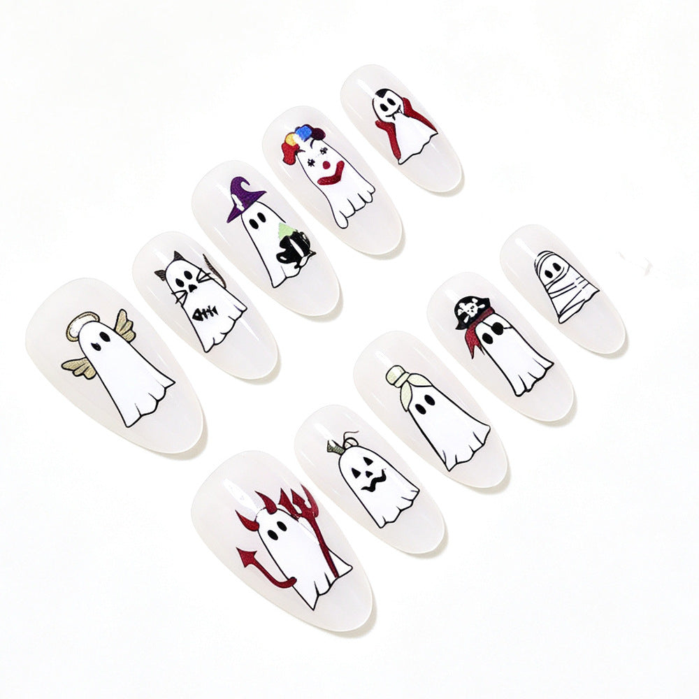 Halloween-Themed Ghost Design Press-On Nail Art Set Bowlift