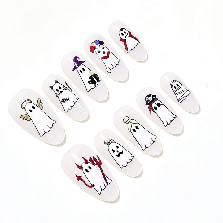 Halloween-Themed Ghost Design Press-On Nail Art Set Bowlift