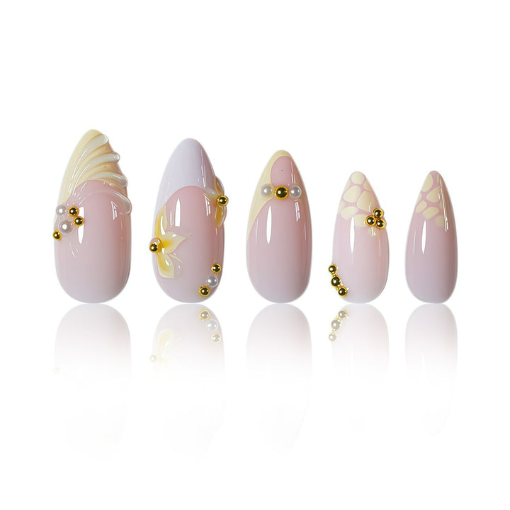 Elegant Natural Floral Press-On Nail Art Bowlift